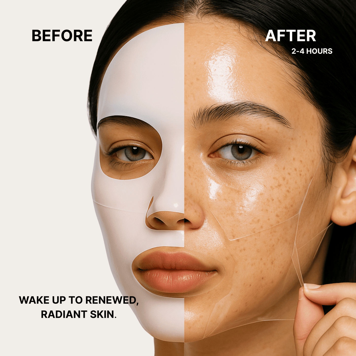 Before and after result of YAMARA overnight collagen mask – radiant skin in hours