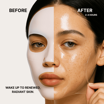 Before and after result of YAMARA overnight collagen mask – radiant skin in hours